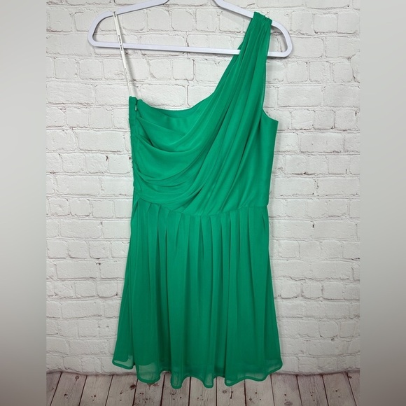 Alfred Sung kelly green one shoulder drapey pleated cocktail party‎ dress, sz 10 - Picture 1 of 5